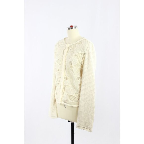 ZARA Ecru Ivory Contrast Cotton Blend Lace Knit Cardigan Sweater, Size XL - Picture 4 of 16